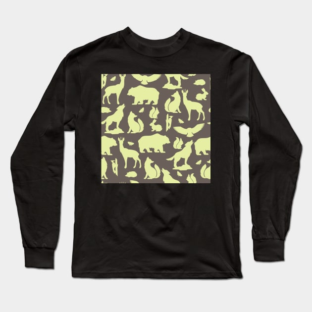 Born To Hunt Forced To Work | Wilderness | Wild Animals Pattern Long Sleeve T-Shirt by Nonconformist